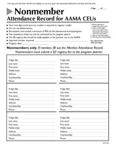 You may print this form and fill it out legibly, or you may type* the requested information and then print the form.  Nonmember Page ____ of _____