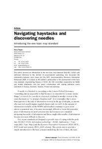 Article  Navigating haystacks and discovering needles Introducing the new topic map standard Steve Pepper