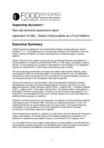 Supporting document 1 Risk and technical assessment report Application A1088 – Sodium Hydrosulphite as a Food Additive Executive Summary FSANZ received an Application from Seafood New Zealand Limited seeking to amend