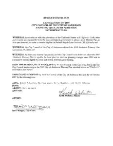 RESOLUTION NO[removed]A RESOLUTION OF THE CITY COUNCIL OF THE CITY OF ANDERSON  ADOPTING THE CITY OF ANDERSON