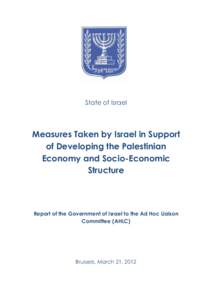 State of Israel  Measures Taken by Israel in Support of Developing the Palestinian Economy and Socio-Economic Structure