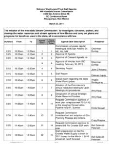 Notice of Meeting and Final Draft Agenda NM Interstate Stream Commission 5550 San Antonio Drive NE ISC Conference Room Albuquerque, New Mexico March 23, 2011