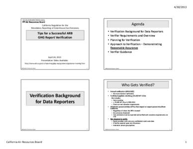 Environment of California / Environmental economics / Sensors / The Verifier / Atmospheric sciences / California Air Resources Board / Emissions trading / Emission intensity / ISO 14064 / Environment / Climate change policy / Climatology