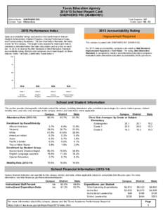 Texas Education AgencySchool Report Card SHEPHERD PRIDistrict Name: SHEPHERD ISD Campus Type: Elementary