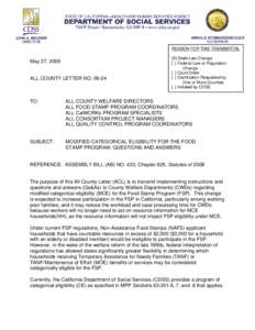 REASON FOR THIS TRANSMITTAL  May 27, 2009 ALL COUNTY LETTER NO[removed]
