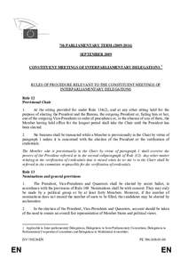 7th PARLIAMENTARY TERM[removed]SEPTEMBER 2009 CONSTITUENT MEETINGS OF INTERPARLIAMENTARY DELEGATIONS 1 RULES OF PROCEDURE RELEVANT TO THE CONSTITUENT MEETINGS OF INTERPARLIAMENTARY DELEGATIONS