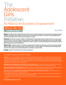 The Adolescent Girls Initiative: An Alliance for Economic Empowerment Where We Are