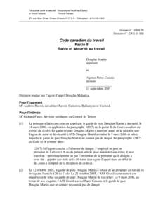 Tribunal de santé et sécurité Occupational Health and Safety au travail Canada Tribunal Canada 275 rue Slater Street, Ottawa (Ontario) K1P 5H9 – Télécopieur : ([removed]_______________________________________