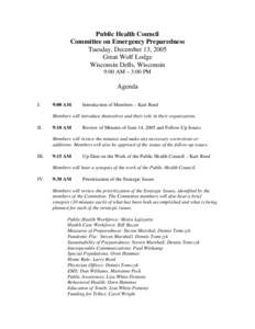 Wisconsin Public Health Council Committee on Emergency Preparedness Agenda for December 13, 2005