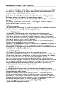 INFORMATIVA SUL TRATTAMENTO DEI DATI Ai sensi dell’art. 13 del D. lgs[removed] 