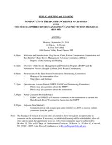 PUBLIC MEETING and HEARING NOMINATION OF THE HAM BRANCH RIVER WATERSHED INTO THE NEW HAMPSHIRE RIVERS MANAGEMENT AND PROTECTION PROGRAM (RSA 483)