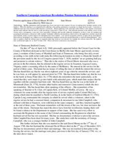 Southern Campaign American Revolution Pension Statements & Rosters Pension application of David Moore W1456 Transcribed by Will Graves Jane Moore