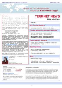 TERMNET NEWSLETTER of International Cooperation in Terminology  (ISSN[removed]–2009 TERMNET NEWS