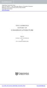 Cambridge University Press[removed]1 - The Cambridge History of Canadian Literature Edited by Coral Ann Howells and Eva-Marie Kröller Copyright Information More information