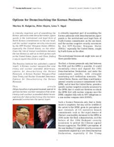 Volume 16 | Issue 8 | Number 4 | Apr 15, 2018  The Asia-Pacific Journal | Japan Focus Options for Denuclearising the Korean Peninsula Morton H. Halperin, Peter Hayes, Leon V. Sigal