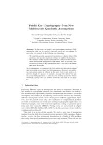 Cryptography / Post-quantum cryptography / Multivariate cryptography / Finite fields / Lattice-based cryptography / Hidden Field Equations / Learning with errors / QUAD / RSA / Reduction / Computational hardness assumption / Ideal lattice cryptography