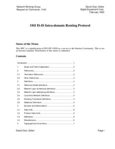 Network architecture / ISO standards / Data transmission / Internet protocols / OSI model / Communications protocol / IS-IS / Routing / Computer network / Computing / OSI protocols / Data