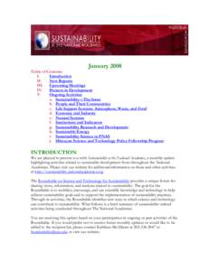 January 2008 Table of Contents Introduction I. II. New Reports