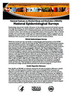 National Institute on Alcohol Abuse and Alcoholism (NIAAA)  National Epidemiological Surveys Epidemiologic data provide valuable information on the problems associated with alcohol consump­ tion, high-risk drinking, and