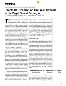Article 18 Feature article from Watershed Protection Techniques. 2(4): [removed]Effects Of Urbanization On Small Streams in the Puget Sound Ecoregion by Christopher W. May, Richard R. Horner, James R. Karr, Brian W. Mar, 