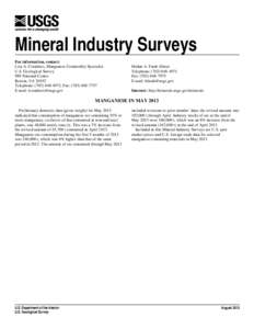 Mineral Industry Surveys For information, contact: Lisa A. Corathers, Manganese Commodity Specialist U.S. Geological Survey 989 National Center Reston, VA 20192