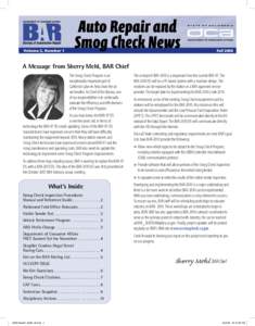 Volume 2, Number 1  Auto Repair and Smog Check News  Fall 2008