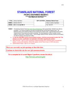 9/14  STANISLAUS NATIONAL FOREST PACIFIC SOUTHWEST REGION 5 *****OUTREACH NOTICE*****