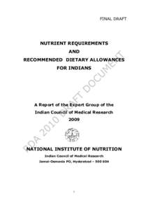 FINAL DRAFT  NUTRIENT REQUIREMENTS AND RECOMMENDED DIETARY ALLOWANCES FOR INDIANS