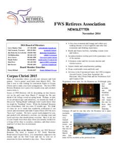 FWS Retirees Association NEWSLETTER November[removed]Board of Directors Larry Shanks,-Chair