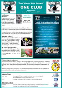 ‘One Vision, One Jumper’  ONE CLUB NEWSLETTER Issue 20 - 7th September 2011