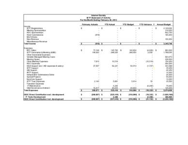Internet Society IETF Statement of Activity For the Month Ending February 28, 2013 Income IETF Registrations Meeting Sponsorships