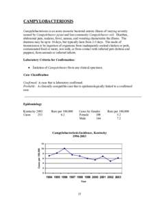 CAMPYLOBACTERIOSIS Campylobacteriosis is an acute zoonotic bacterial enteric illness of varying severity caused by Campylobacter jejuni and less commonly Campylobacter coli. Diarrhea, abdominal pain, malaise, fever, naus