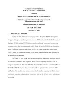 STATE OF NEW HAMPSHIRE PUBLIC UTILITIES COMMISSION DE[removed]PUBLIC SERVICE COMPANY OF NEW HAMPSHIRE Petition for Approval of Power Purchase Agreement with Laidlaw Berlin BioPower, LLC