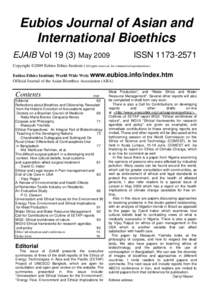 Eubios Journal of Asian and International Bioethics EJAIB VolMay 2009 ISSN