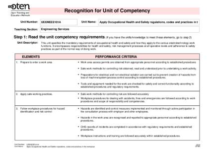 Recognition for Unit of Competency Unit Number: Teaching Section: UEENEEE101A