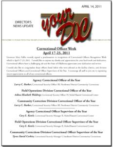 APRIL 14, 2011  DIRECTOR’S NEWS UPDATE  Correctional Officer Week