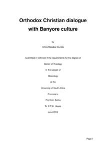 Orthodox Christian dialogue with Banyore culture by
