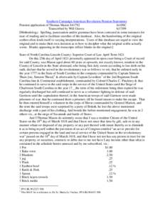 Southern Campaign American Revolution Pension Statements Pension application of Thomas Mason S41792 fn10SC Transcribed by Will Graves[removed]Methodology: Spelling, punctuation and/or grammar have been corrected in some