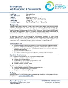Recruitment Job Description & Requirements Job Title TEA Reference Salary Location