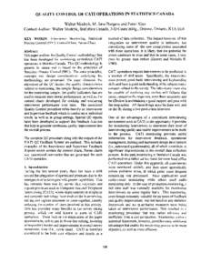 QUALITY CONTROL OF CATI OPERATIONS IN STATISTICS CANADA  Walter Mudryk, M. Jane Burgess and Peter Xiao Contact Author: Walter Mudryk, Statistics Canada, 3-D Coats Bldg., Ottawa, Ontario, K1A 0T6 method of data collection