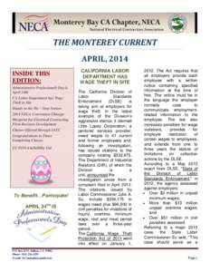 THE MONTEREY CURRENT APRIL, 2014 INSIDE THIS EDITION: Administrative Professionals Day is April 24th