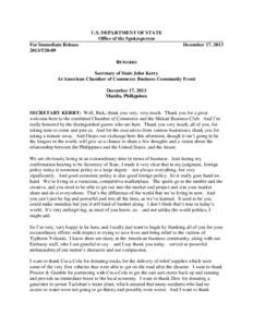 U.S. DEPARTMENT OF STATE Office of the Spokesperson For Immediate Release 2013/T20-09  December 17, 2013