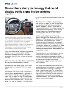 Researchers study technology that could display traffic signs inside vehicles