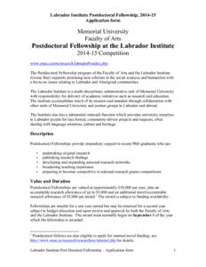 Labrador Institute Postdoctoral Fellowship, [removed]Application form Memorial University Faculty of Arts