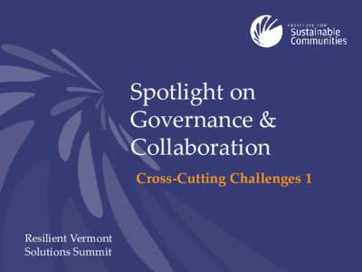 Spotlight on Governance & Collaboration Cross-Cutting Challenges 1  Resilient Vermont