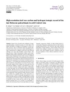 Clim. Past, 11, 619–633, 2015 www.clim-past.netdoi:cp © Author(sCC Attribution 3.0 License.  High-resolution leaf wax carbon and hydrogen isotopic record of the