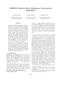 Computational complexity theory / Analysis of algorithms / Non-parametric statistics / Database theory / V-optimal histograms / Histogram / Interval tree / Dynamic programming / Approximation algorithm / Theoretical computer science / Statistics / Applied mathematics