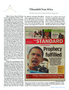 “Obamabilia” from Africa  By Mary-Jane Deeb and Pamela Howard-Reguindin When Senator Barack Obama won the presidential election in No­ vember 2008, the Library of Congress