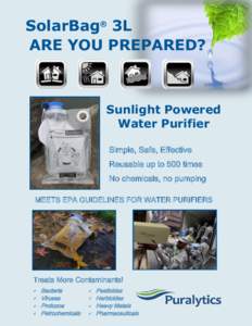 SolarBag® 3L ARE YOU PREPARED? Sunlight Powered Water Purifier Simple, Safe, Effective