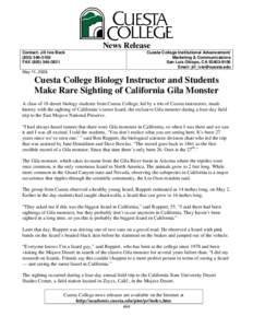 News Release Contact: Jill Ivie Beck[removed]FAX[removed]Cuesta College Institutional Advancement/